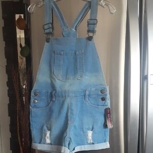 Dollhouse Light Blue Denim Overall Shorts